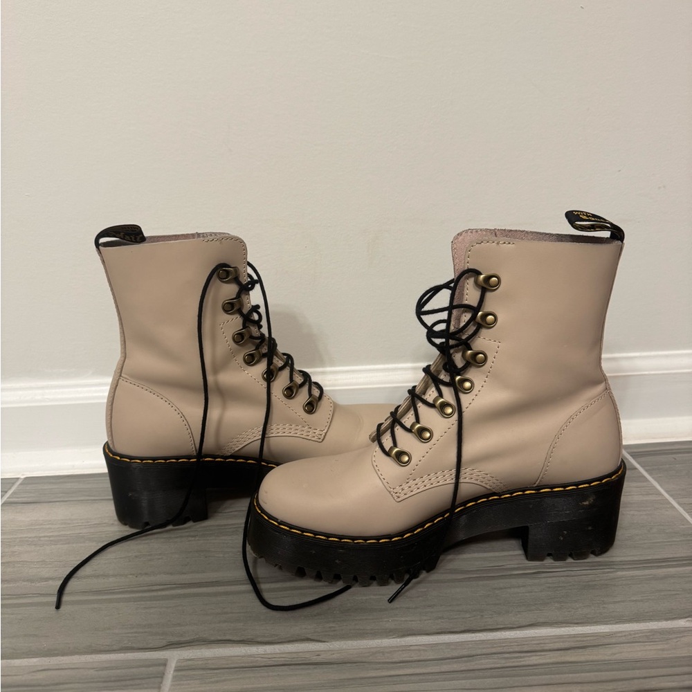 Dr. Martens Beige Lace-Up Combat Boots